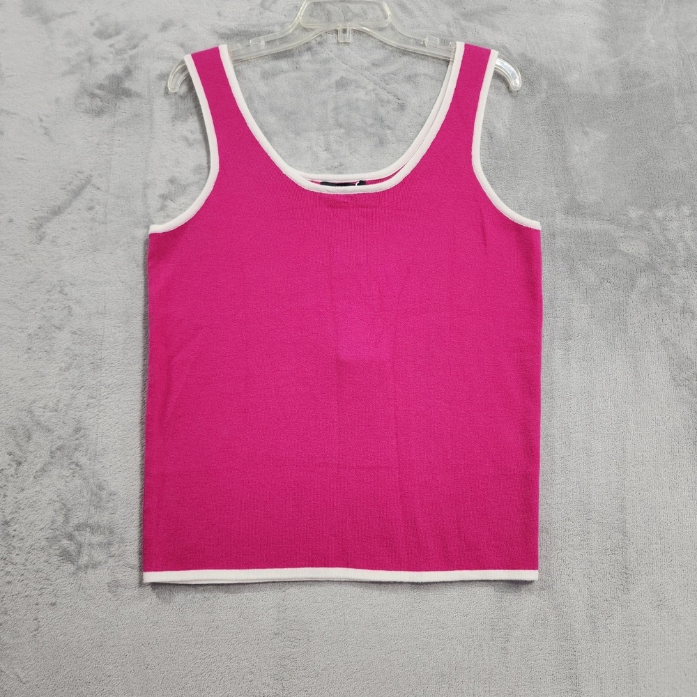 NEW Dokotoo Top Womens XL Pink Contrast Trim Scoop Neck Knit Tank Stretch Casual